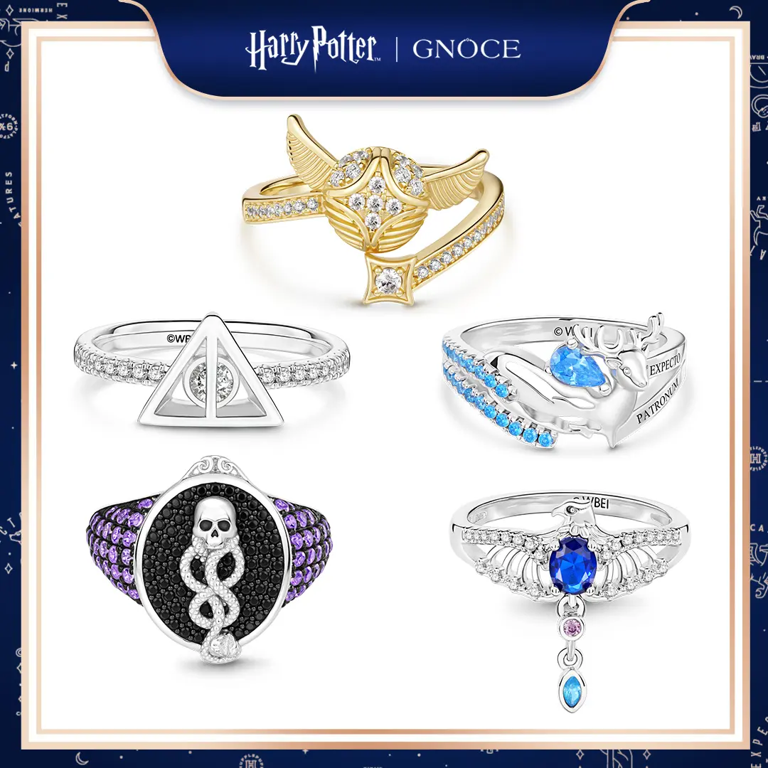 Gnoce Harry Potter Golden Snitch Ring Harry Potter the Deathly Hallows Ring Harry Potter Expecto Patronum Ring Harry Potter Ravenclaw's Diadem Ring