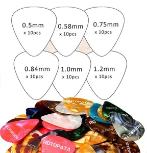 Rotopata guitar picks "sets of 10" 0.5 0.58 0.75 0.84 1.0 1.2mm Thin, Medium, Heavy Thickness, Variety Colorful Celluloid Plectrums for guitar, Bass, mandolin, Ukulele, Free pick containter