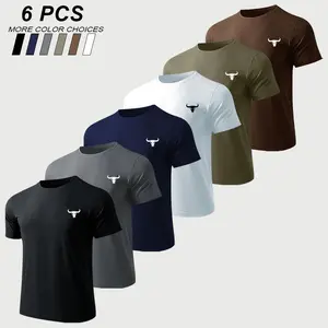 6-pack plus size men’s T-shirts, 1XL–8XL, lightweight and breathable for summer, short sleeves, solid color with printed design, comfortable and skin-friendly, loose fit, suitable for sports, casual wear, and commuting, versatile across multiple colors.