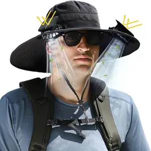 Sombrero Con Ventilador Solar, Solar Fan Hat,Wide Brim Sun Hat with 2 Detachable, for Outdoor Fishing,Hiking Gardening