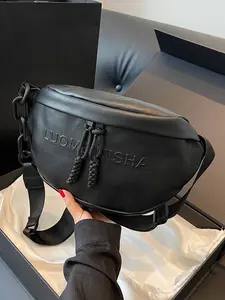 Cool letter-embossed waist bag messenger bag, niche texture personality fashion simple versatile shoulder bag, adjustable shoulder strap chest bag, suitable for street and daily commuting shopping, etc.