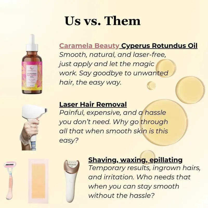 3 Pack Caramela Beauty Cyperus Rotundus Hair Removal Oil - Mild Non-Irritating, Moisturizing & Soothing, Unisex Daily Body Care Depilatory for Natural Hair Reduction