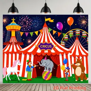 Carnival Theme Background Cloth, Circus Tent Decoration, Children Birthday Party Photo Backdrop, Mall Promotional Event Props