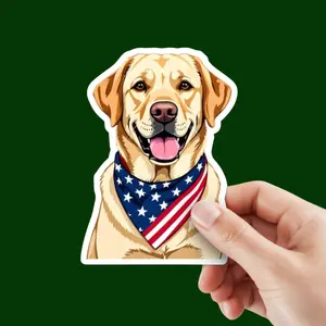 Patriotic Labrador Die-Cut Vinyl Matte Finish Sticker, American Flag Bandana Dog Decal, Laptop Water Bottle Tumbler Sticker, And Other Places You Want.