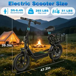 48V 22.5Ah & 22MPH Electric Scooter – 21-27 Miles Range, Rear Storage Basket, Perfect for Grocery Runs & Commute