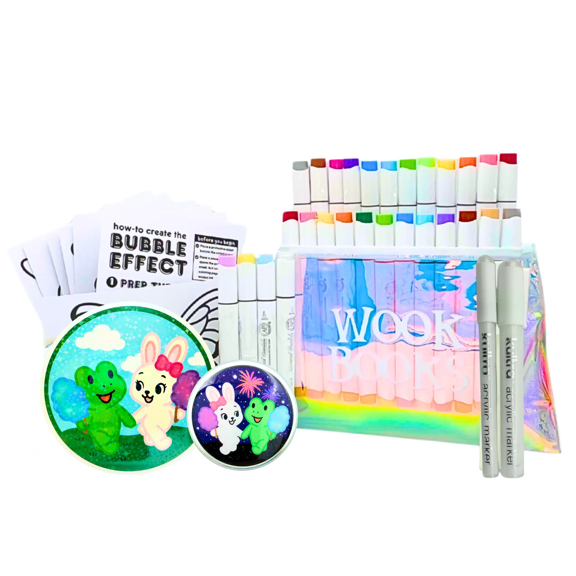 Color Boost Bundle by Wook Books with Alcohol Markers, Acrylic Pens, Page Clip, and more!