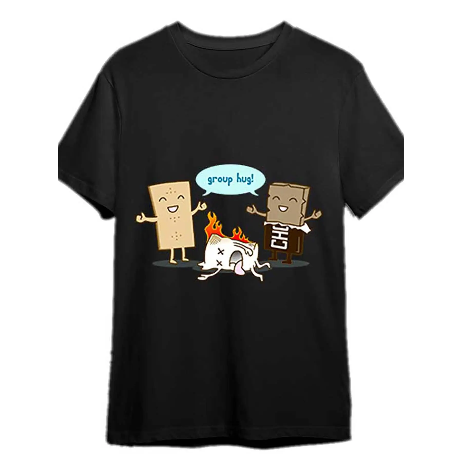 Vintage Graphic Tee: Men's Cotton Loose Fit Crewneck T-Shirt with Flaming Marshmallow Print for Streetwear & Hipster Style, Summer Casual Comfort | Festival Outfit for Eid, St. Patrick's Day & Outdoor Events