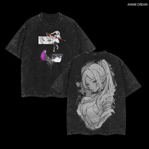 Vintage Oversized Graphic Tee Fantasy Elf Anime Girl Shirt Unisex Heavyweight Cotton Streetwear Cream Apricot T-Shirt Gym Pump Cover For Men Women Casual Y2K Retro Japanese Manga Fashion Everyday Wear Trendy Waifu Tops Street Style Clothing Gifts
