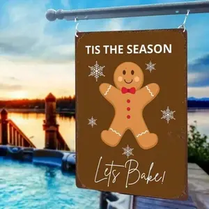 Aluminum Gingerbread Man Wall Decor 12X8 Inch Retro Flat Art for Home Living Room Holiday Aluminum Sign Gift for Family Friends