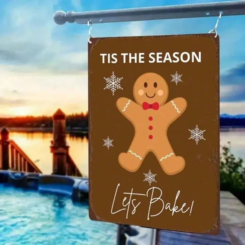 Aluminum Gingerbread Man Wall Decor 12X8 Inch Retro Flat Art for Home Living Room Holiday Aluminum Sign Gift for Family Friends