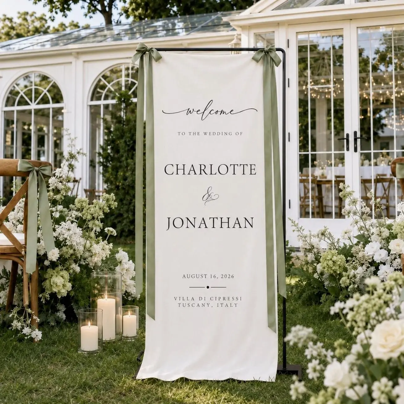 Fabric Wedding Welcome Sign, Personalized Linen Wedding Banner, Custom Wedding Sign with Name Date, Modern Ceremony Entrance Decor
