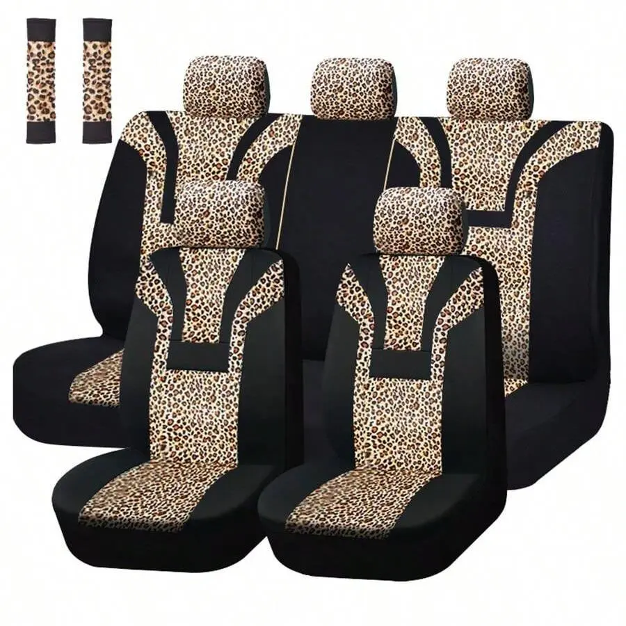 Leopard Print Car Seat Cover, 11pcs/set Universal Car Seat Decorative Protector & Shoulder Pad, Car Seat Protectors, Automotive Seat Covers, Car Interior Decoration Accessories for Women & Men