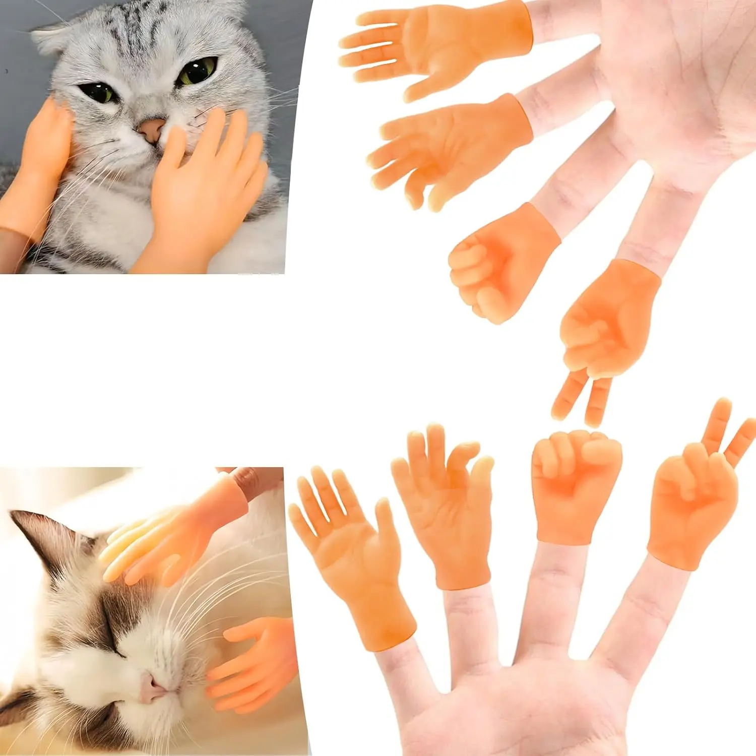 6PCS Soft and Comfortable Rubber Human Hand Miniature Finger Puppets - Not Easily Deformed, Cat Massage Tools, Fun Kids' Toys, Gag Gifts for Shows