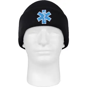 Black - EMS EMT Watch Cap with Medical Star of Life Emblem