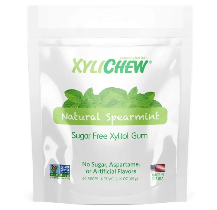 Xylichew 100% Xylitol Chewing Gum - Non GMO, Non Aspartame, Gluten Free, and Sugar Free Gum - Natural Oral Care, Relieves Bad Breath and Dry Mouth - Spearmint, 50 Count