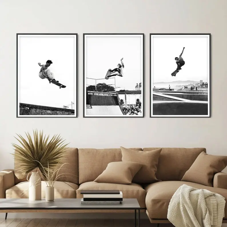 Set of 3 Skateboard Poster, DOWNLOADABLE prints, Black and White PRINTABLE Skateboard Wall Art, Skate Poster, Skateboard Art Print #219