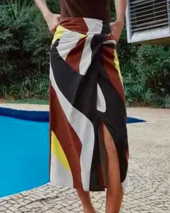 Abstract Print Wrap Midi Skirt