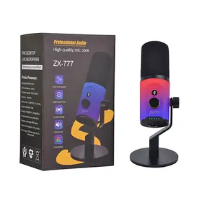 Zx-777 RGB Dynamic Microphone Set, Three Color Light Modes, Heart-Shaped Pickup, Real-Time Monitoring, 48v Phantom Power, Adjustable Gain, Silent Button, USB Streaming Mic