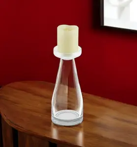 360 stand 11 in. Transparent Glass Contemporary Fillable Pillar Candle Holder - Ivory Candle Included, Decorative Table Accent, Ideal Gift for Home Decor, Centerpiece