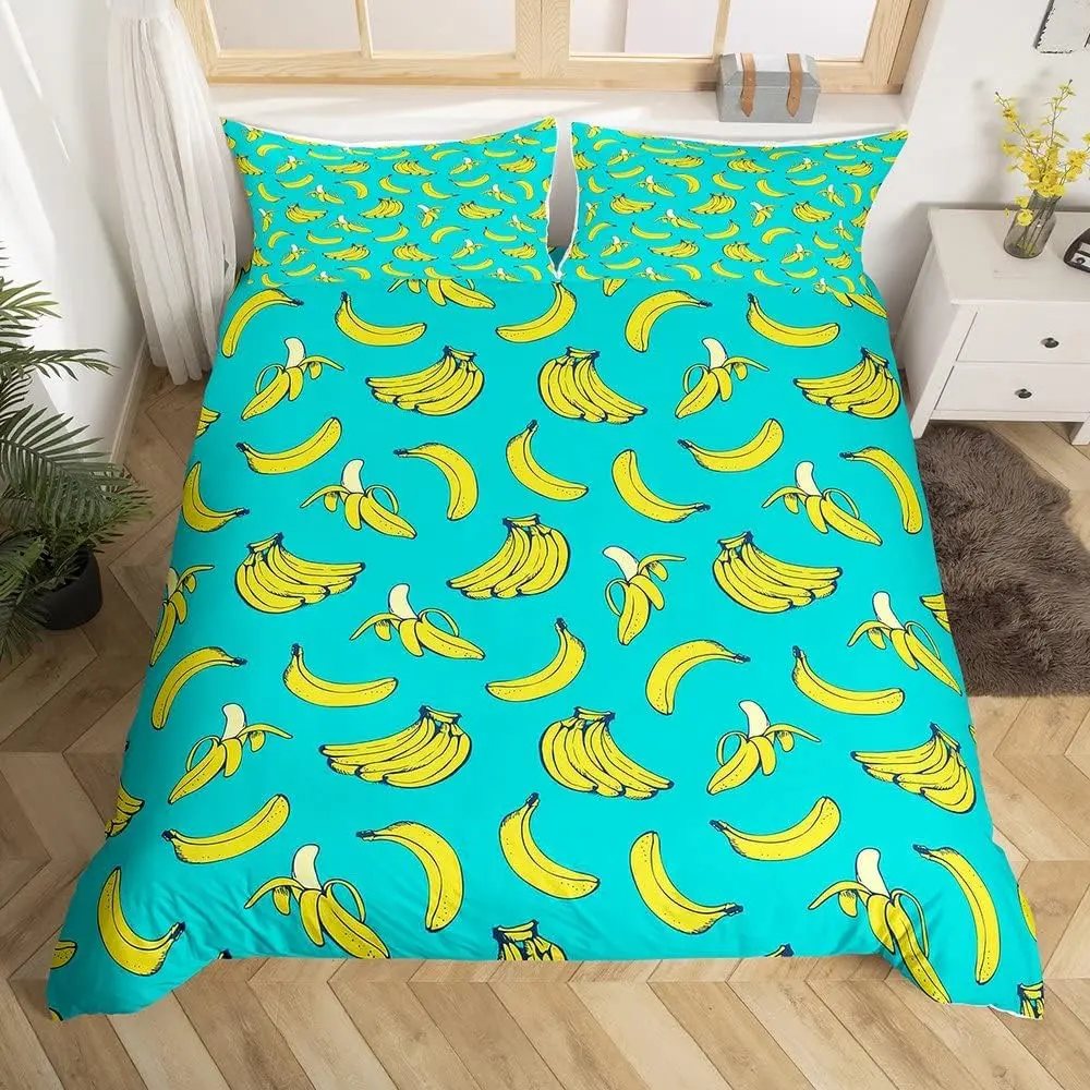 Feelyou Banana Print Duvet Cover Set - Breathable Fabric Decorative Option, Tropical Cartoon Pattern Bedroom Bedding Set, Soft Twin/Full/Queen Sizes, No Comforter