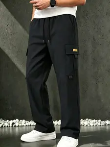 Men's Multi-Pocket Stylish Cargo Pants - Lightweight Straight-Cut Long-Length Menswear for Summer, Drapey Feel, Wide Flattering Legs