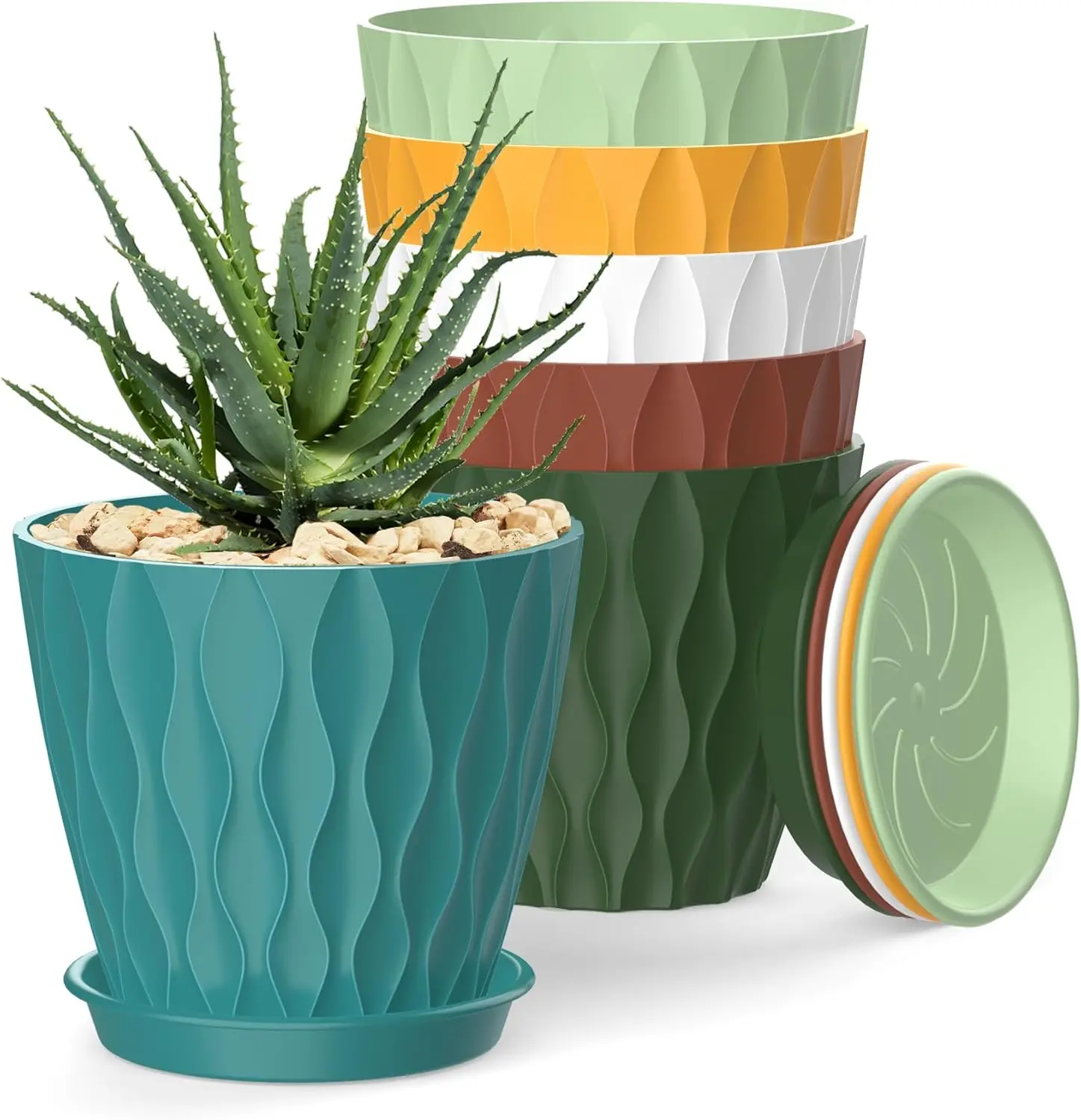 6 Pack 4 Inch Plant Pots, Indoor Flower Pots, Planters with Drainage Holes and Trays for Orchids, Violets, Herbs, and Other Plants,Corolful