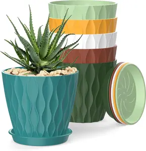 6 Pack 4 Inch Plant Pots, Indoor Flower Pots, Planters with Drainage Holes and Trays for Orchids, Violets, Herbs, and Other Plants,Corolful