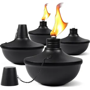 4-Pack Upgraded Tabletop Torches, 24 oz Citronella Torch Lights, Refillable Torch with Wicks, Covers and Funnel Included, Ideal for Garden Patio Deck Yard Party Landscape