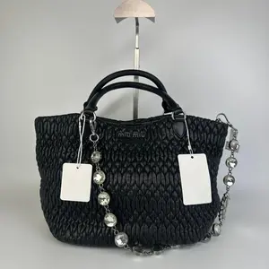 Pre-owned miu miu 648 Matelassé Crystal Embellished Tote Bag