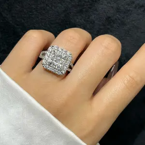 JJ CHIC Women's S925 Sterling Silver Square-Cut Luxury Micro-Pave Ring, Elegant Wedding and Engagement Ring