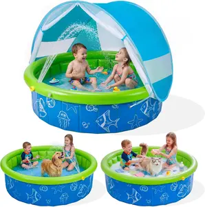 Foldable 47inch Kiddie Pool for Toddlers, Portable Kids Splash Pool with Removable Canopy, Quick Setup Non-Slip Easy Drain Baby Pool for Indoor Outdoor Backyard Travel