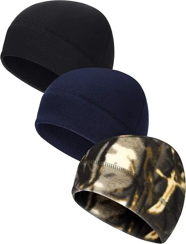 3 Pieces Winter Warm Skull Cap Soft Fleece Beanie Hat Thick Windproof Watch Cap Skiing Outdoor Warm Colored for Men Women