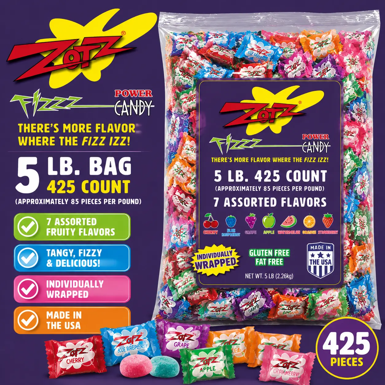 Zotz Fizzy Candy 5 lb Bulk Bag  Classic Fizzy Filled Candy | Sweet & Sour Popping Candy Treats for Parties & Sharing