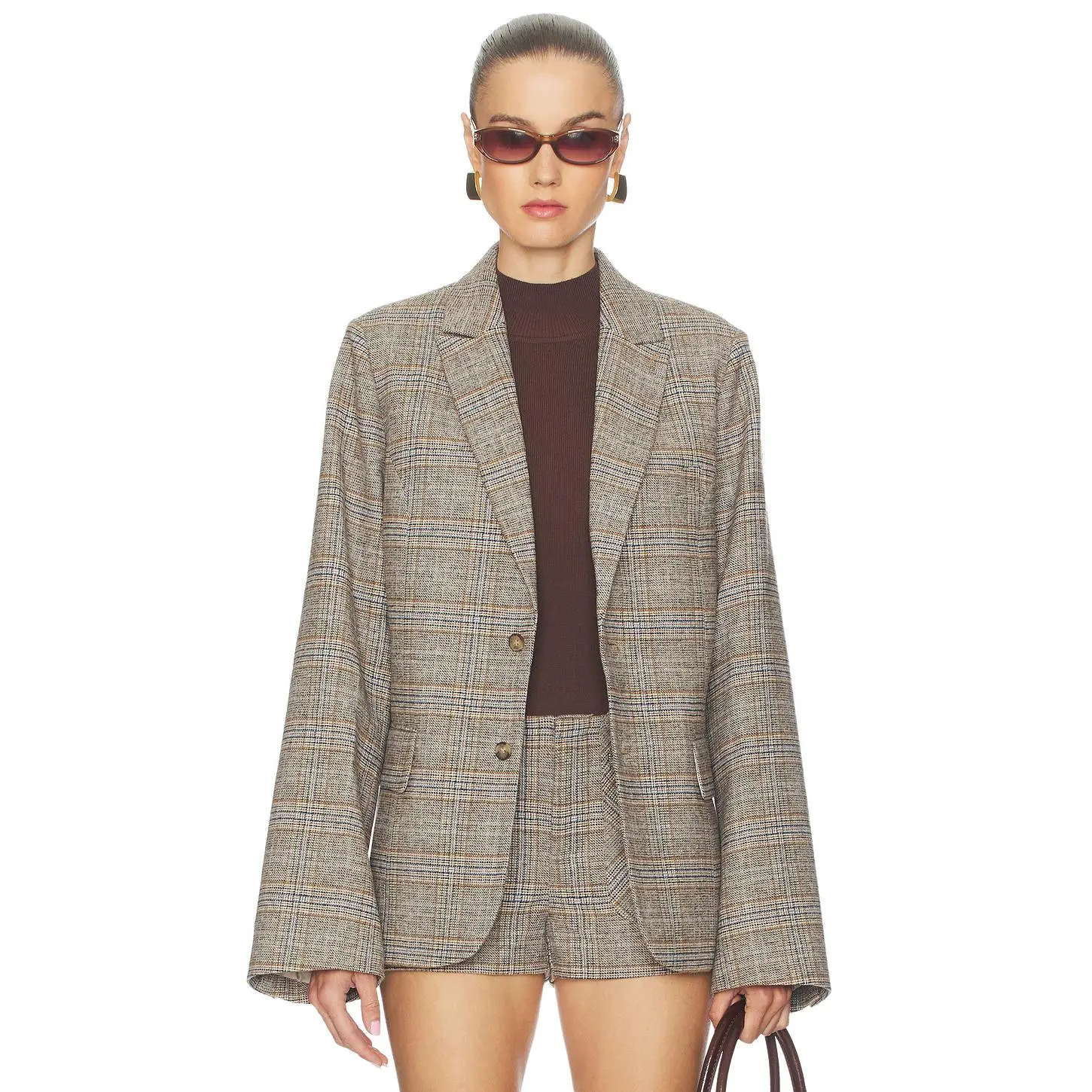 GUIZIO Oversized Tartan Blazer in Green Multi