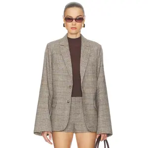 GUIZIO Oversized Tartan Blazer in Green Multi