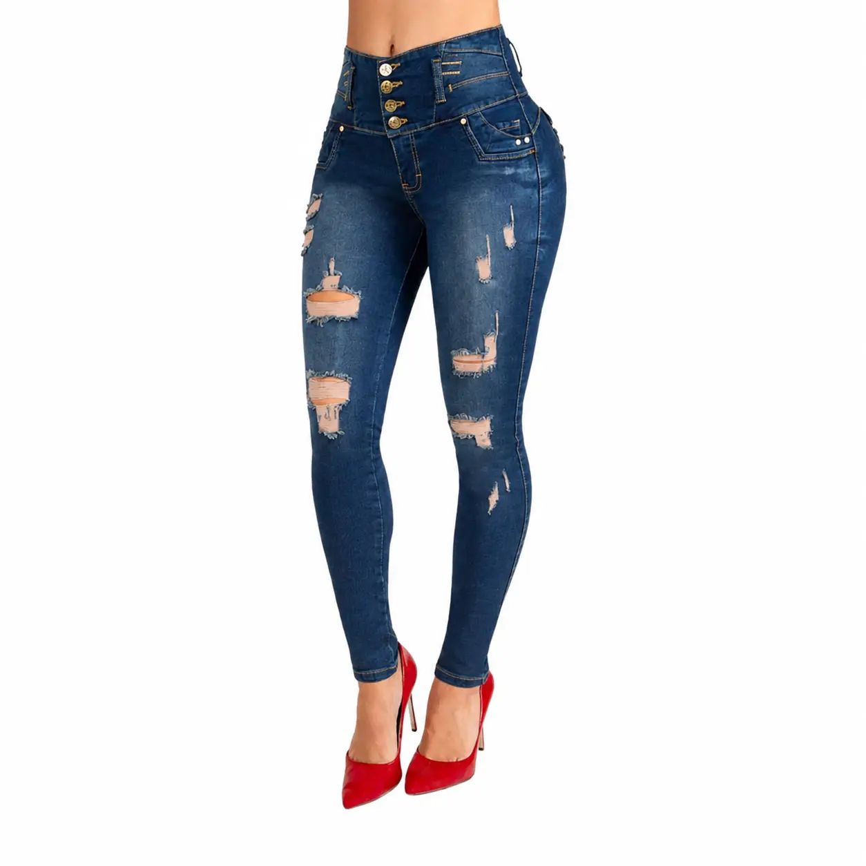 Tiki Jeans Women's Butt Lifting High Waist Skinny Jeans in Stretchy Lightweight Distressed Denim, Modern Active Style, Ref. TK440, Heart, Fabric, Pocket, Lady, Bottom, Comfortable, Fit, Slim, Skinny Fit, Slim Fit Jeans, Jean Pants