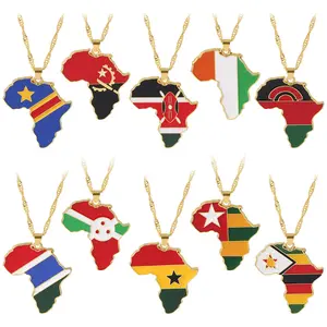 Creative world map necklace, national flag shape pendant necklace, enamel jewelry necklace, unisex, couple jewelry
