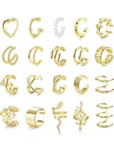 20Pcs Ear Cuffs Earrings Set for Women Non-Piercing Dainty Cartilage Ear Clip On Wrap Earring Set Adjustable