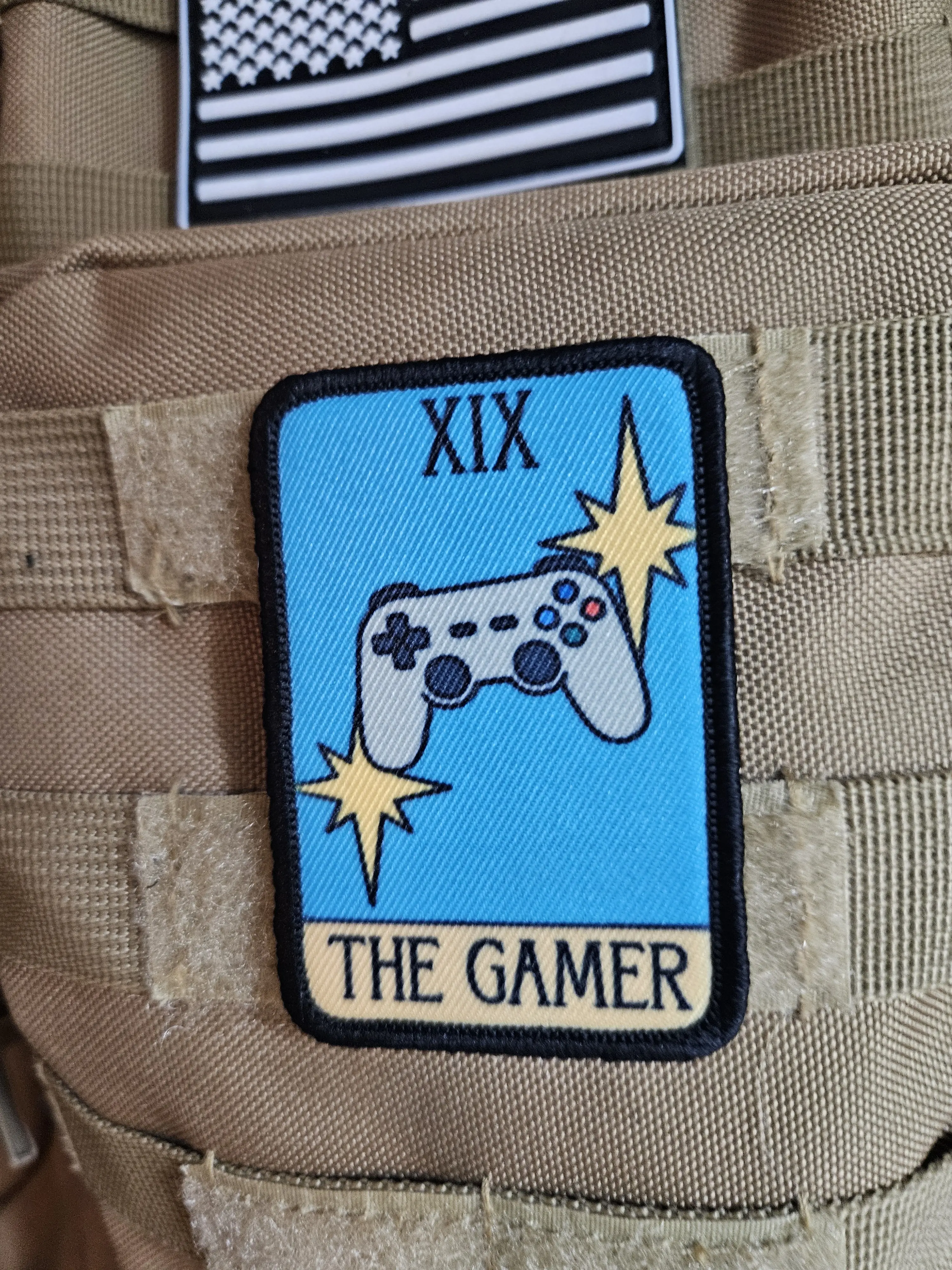 the gamer tarot card funny meme 2"x3" morale patch with hook and loop backing