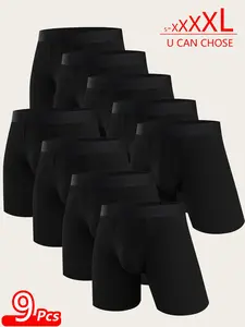 Men's Briefs Set, Long Comfortable Elastic Waistband, Sporty Style, Workout Underwear, Fitted Design, Daily Wear, Sports Fitness Underwear, 9 Pieces Pack