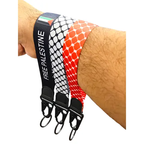 Short Keffiyeh or Palestine Keychain Lanyard Wristlet - Kufiya Palestinian Keyring