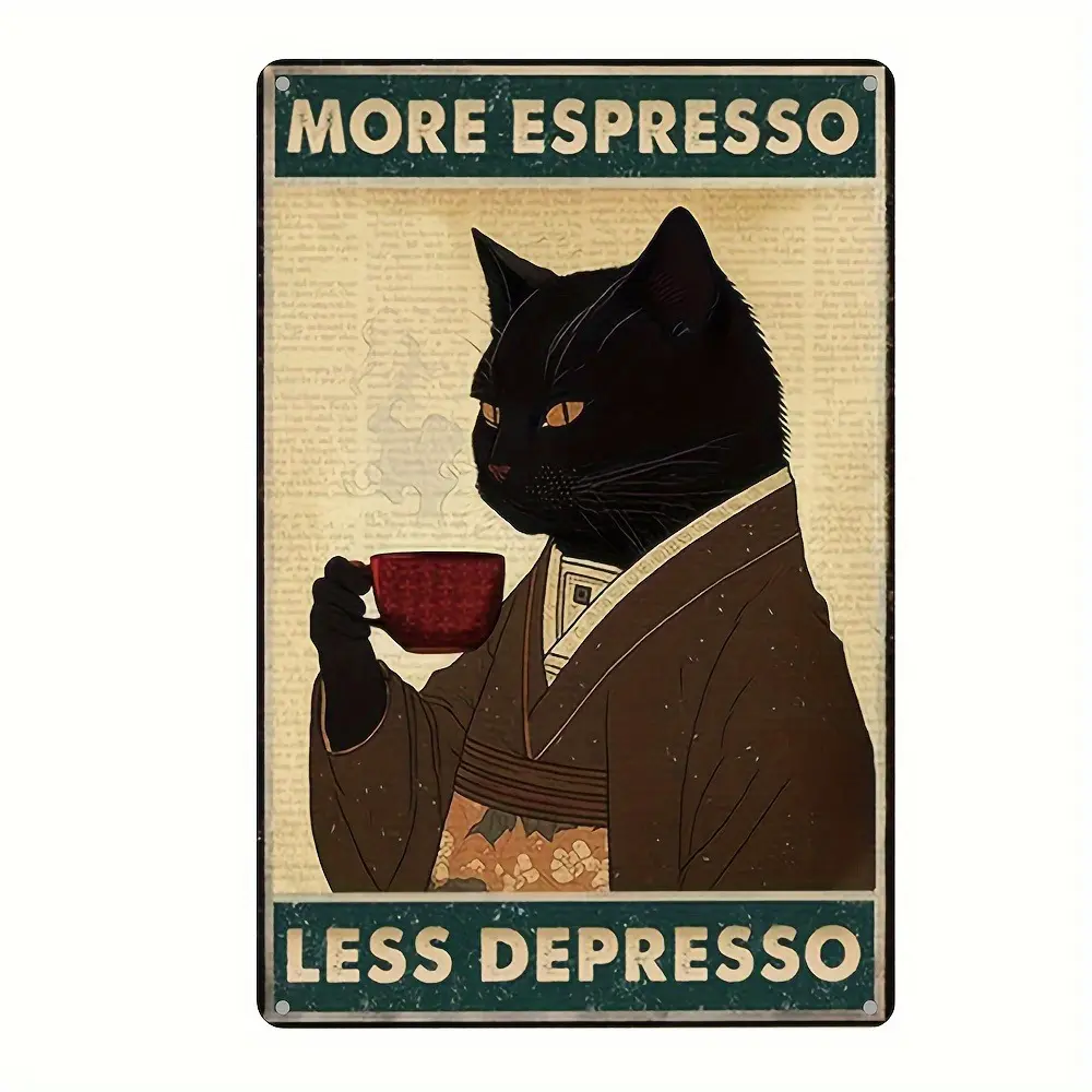 [Vintage Metal Signage] 1 count "More Espresso Less Depresso" Vintage Metal Signage - 8''x12''/20cm*30cm Iron Plaque Decoration,Wall decor,Posters