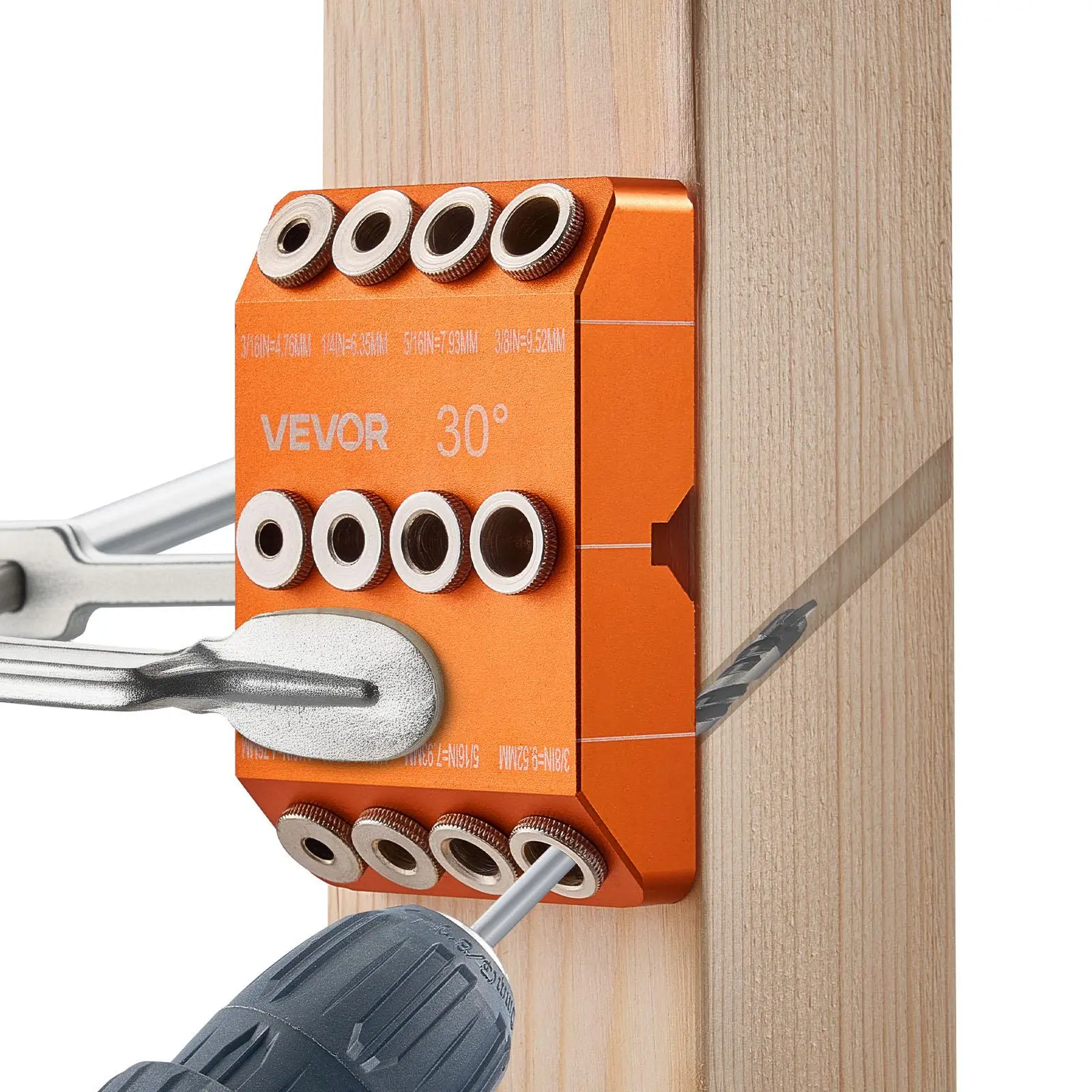 【summerfinds】VEVOR Drill Guide, 30/ 45/ 90 Degree Angle 4 Sizes Portable Precision Drilling Guide Jig, for Drilling Angled or Horizontal Holes, Aluminum Alloy, for Deck Cable Railing Wood Post Stair Handrail, Guide Tool Templates