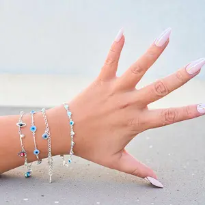 S925 Evil Eye Bracelet in Fine Silver 925 7'' 1/2