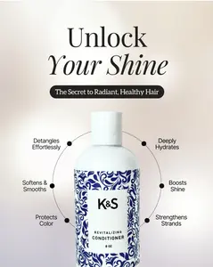 K&S Revitalizing Conditioner - 8 oz Organic Haircare Formula for All Hair Types Deep Hydration & Shine Enhancing Cleansing Shampoo
