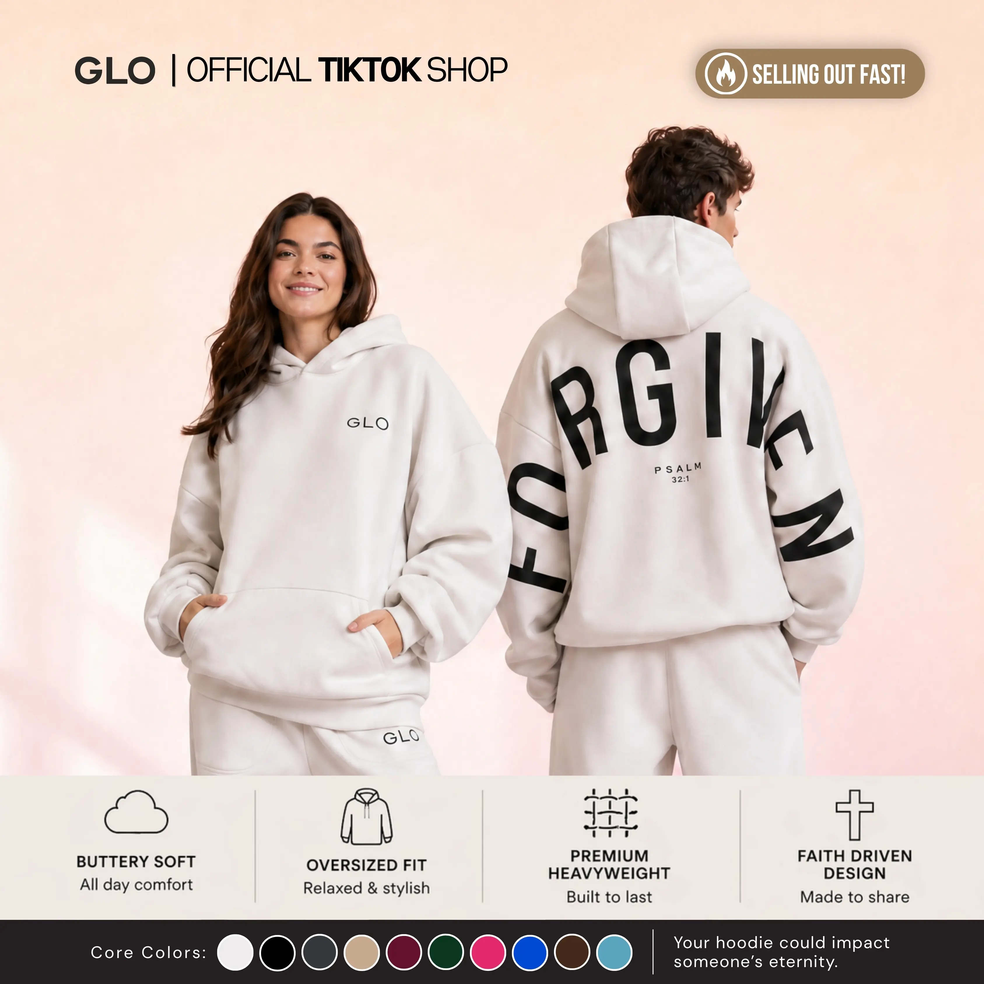 GLO Kingdom Essential Hoodie | Core Collection | Oversized Christian Hoodie  Cotton Fabric Pocket  Womenswear