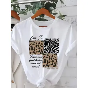 Plus Size - Plus Size - Fashionable Leopard And Zebra Print Patterns, a Versatile And Comfortable Round Neck Short Sleeve Women'S T-Shirt, Featuring a Easy European And American Style Design, Plus Size Women'S Clothing