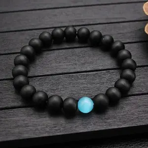 Natural Onyx Blue Cat Eye Stackable Healing Bracelet, 8mm Beaded, for Pain Relief, Confidence & Ambition, Gift for Him/Her, Stackable Bracelet