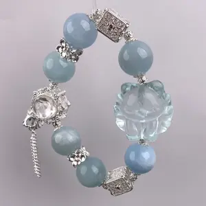 [WG0018] Aquamarine  with Fox Charm Bracelet-(16mm+)