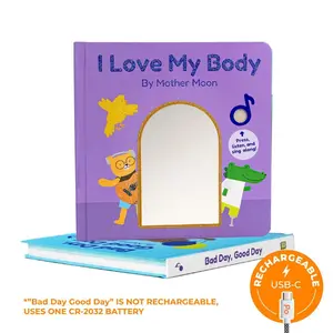 Mother Moon Bundle - I Love My Body Rechargeable & Bad Day Good Day Musical Board Book Set for Emotional Growth and Self-Love